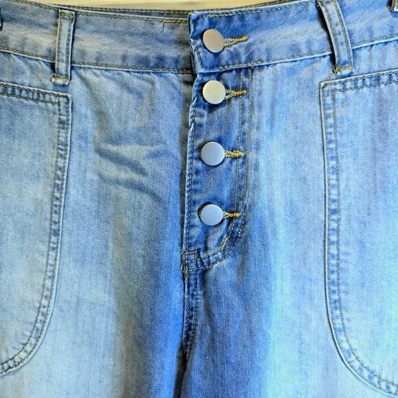 Denim Joggers Button Fly Womens Pants Sz XL Large Cargo Blue Mid Wash Cotton - Picture 6 of 12
